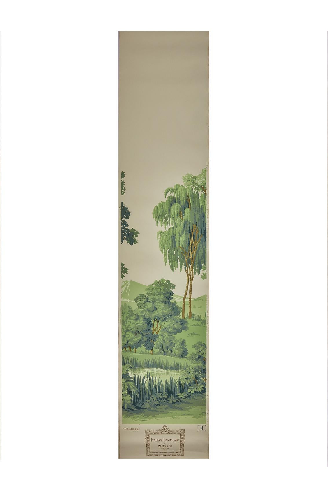 Zuber, Paysage Italian' Hand Wood Blocked Scenic Wall Paper in Green For Sale 6