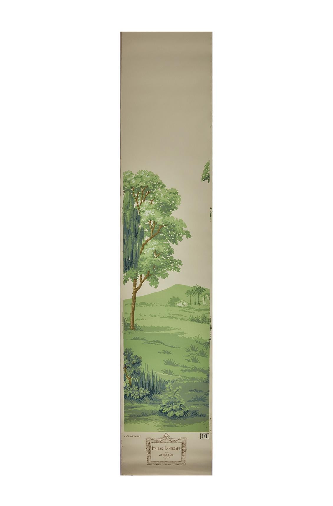 Zuber, Paysage Italian' Hand Wood Blocked Scenic Wall Paper in Green For Sale 7