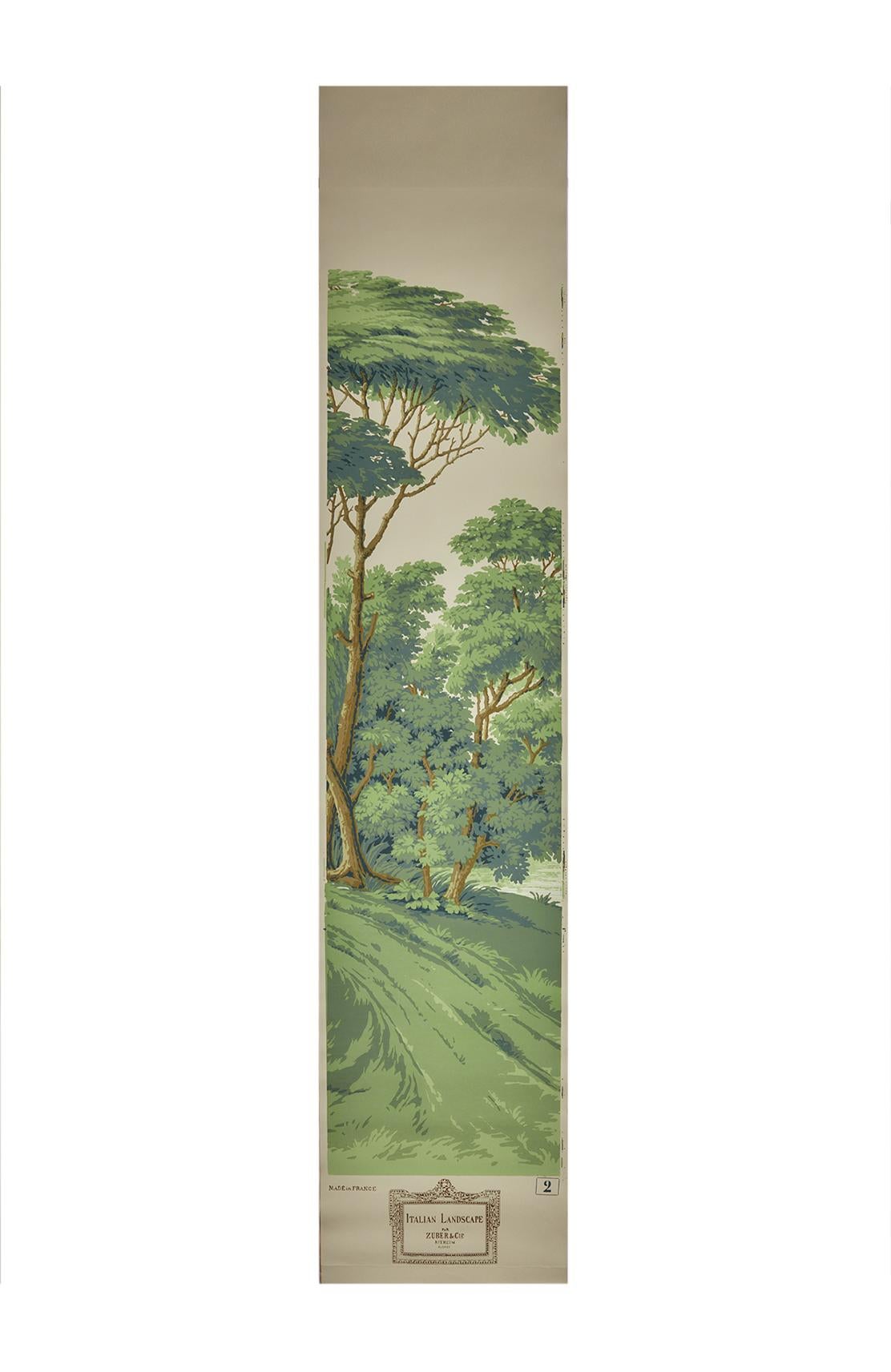 Zuber, Paysage Italian' Hand Wood Blocked Scenic Wall Paper in Green In Good Condition For Sale In Rixheim, FR