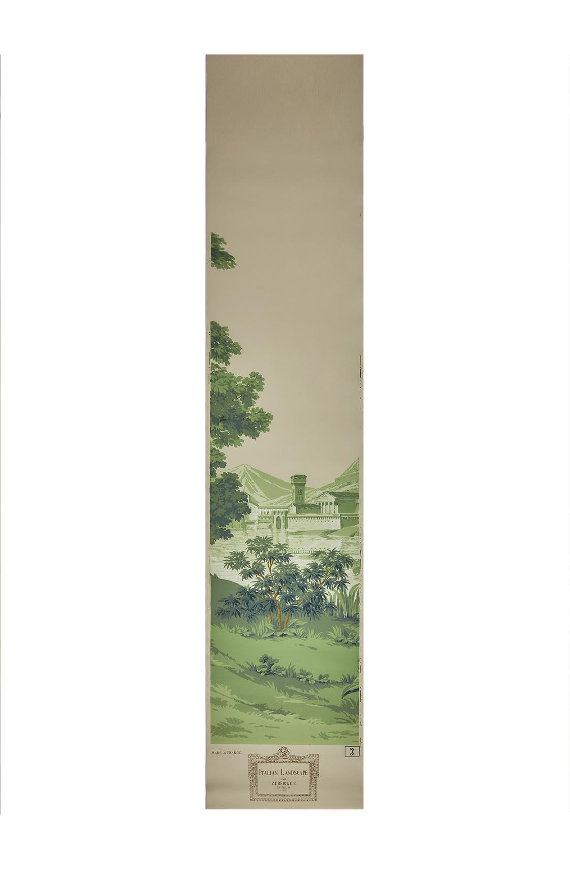 20th Century Zuber, Paysage Italian' Hand Wood Blocked Scenic Wall Paper in Green For Sale