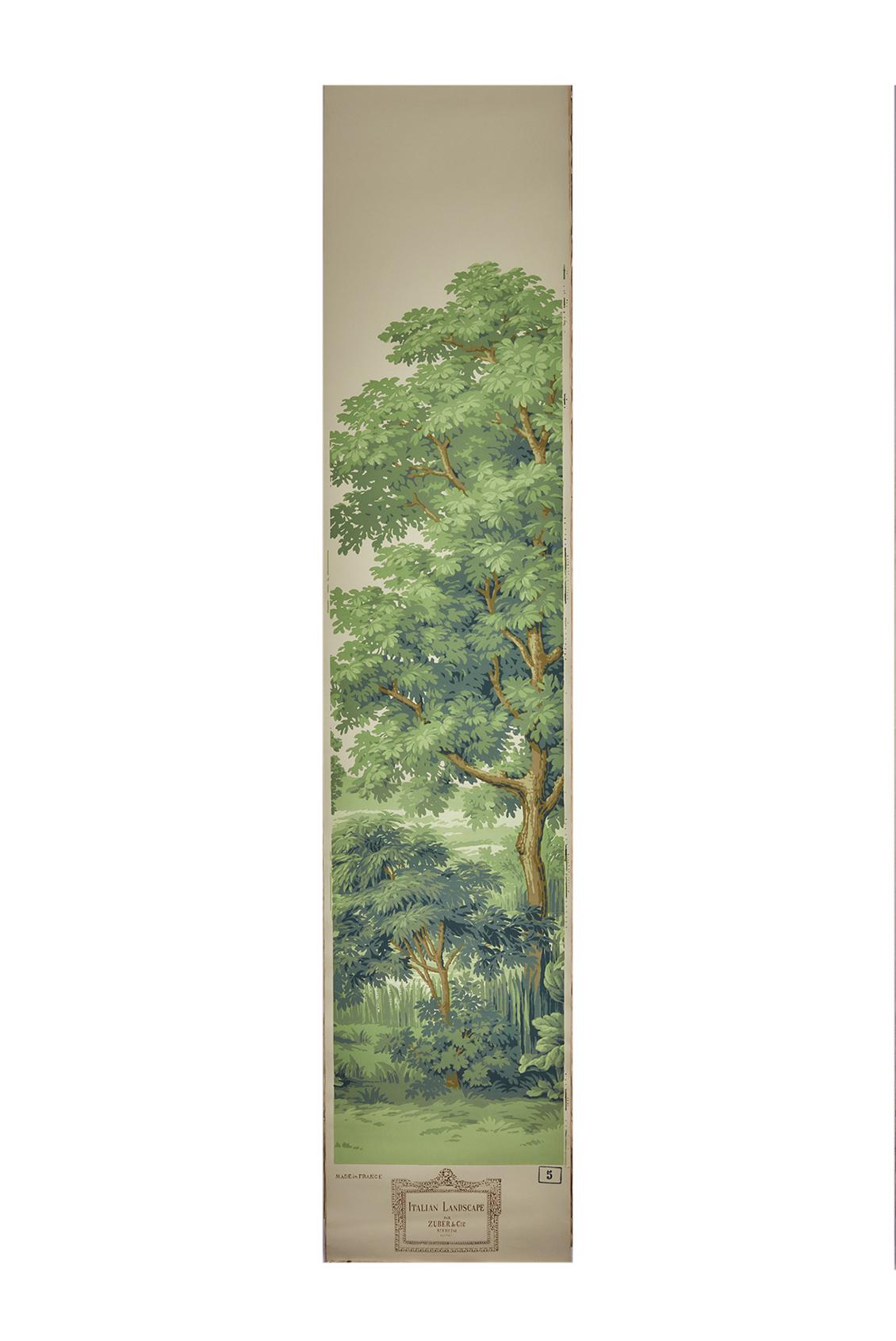 Zuber, Paysage Italian' Hand Wood Blocked Scenic Wall Paper in Green For Sale 2