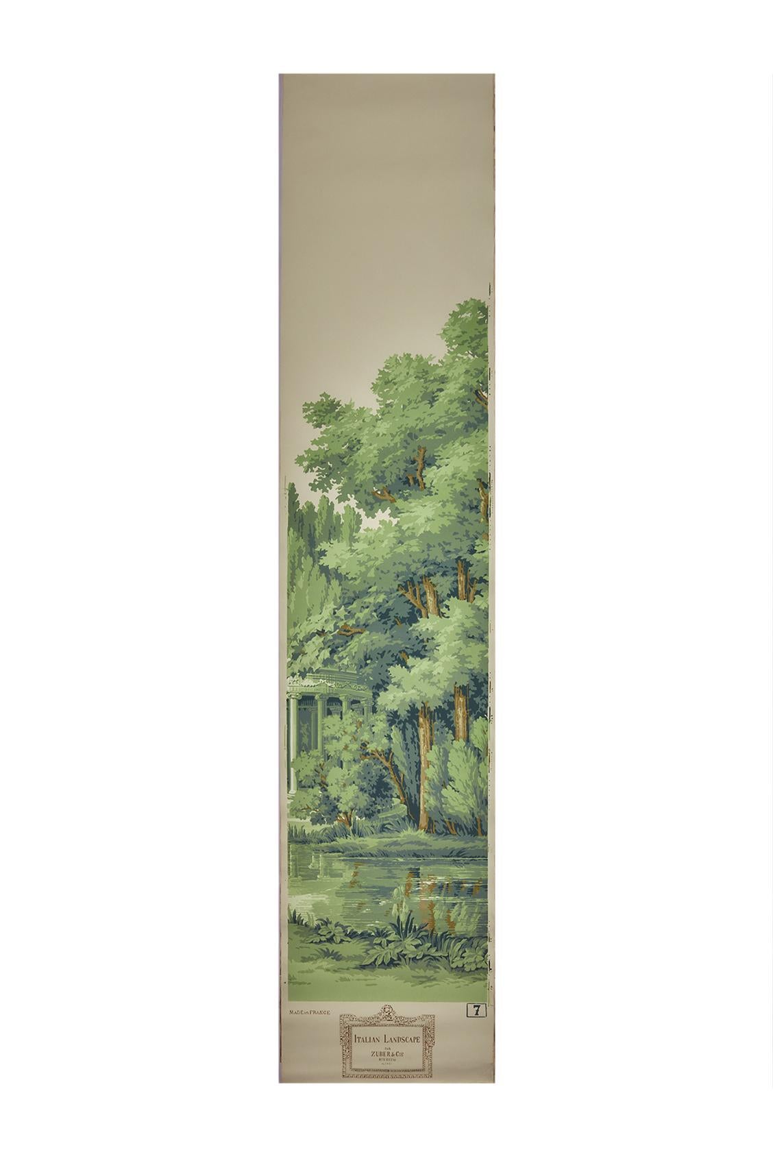 Zuber, Paysage Italian' Hand Wood Blocked Scenic Wall Paper in Green For Sale 4