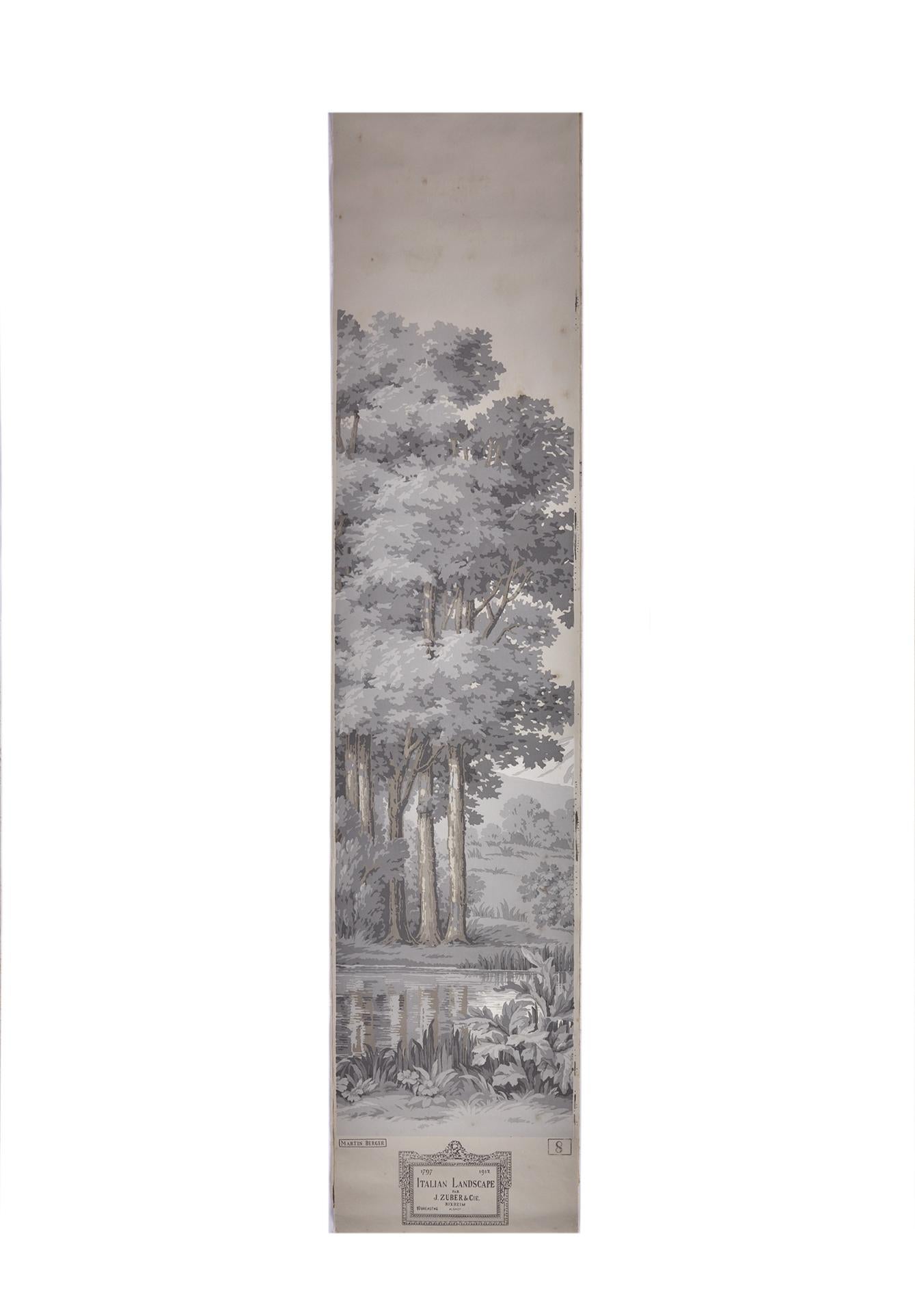 Zuber, 'Paysage Italian' Hand Wood Blocked with 1793-1913 Printer's Stamp For Sale 3