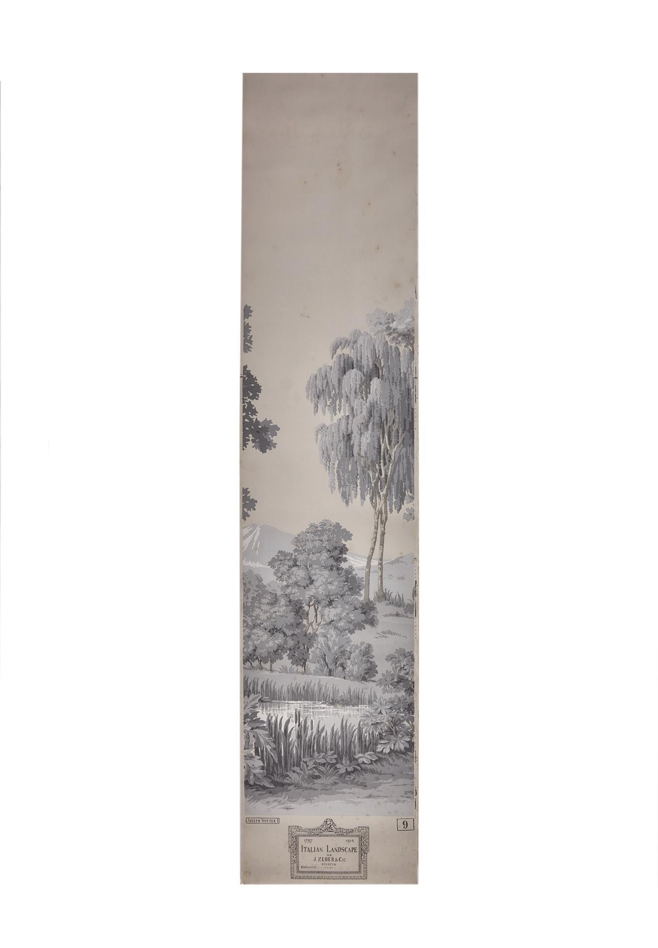 Zuber, 'Paysage Italian' Hand Wood Blocked with 1793-1913 Printer's Stamp For Sale 4