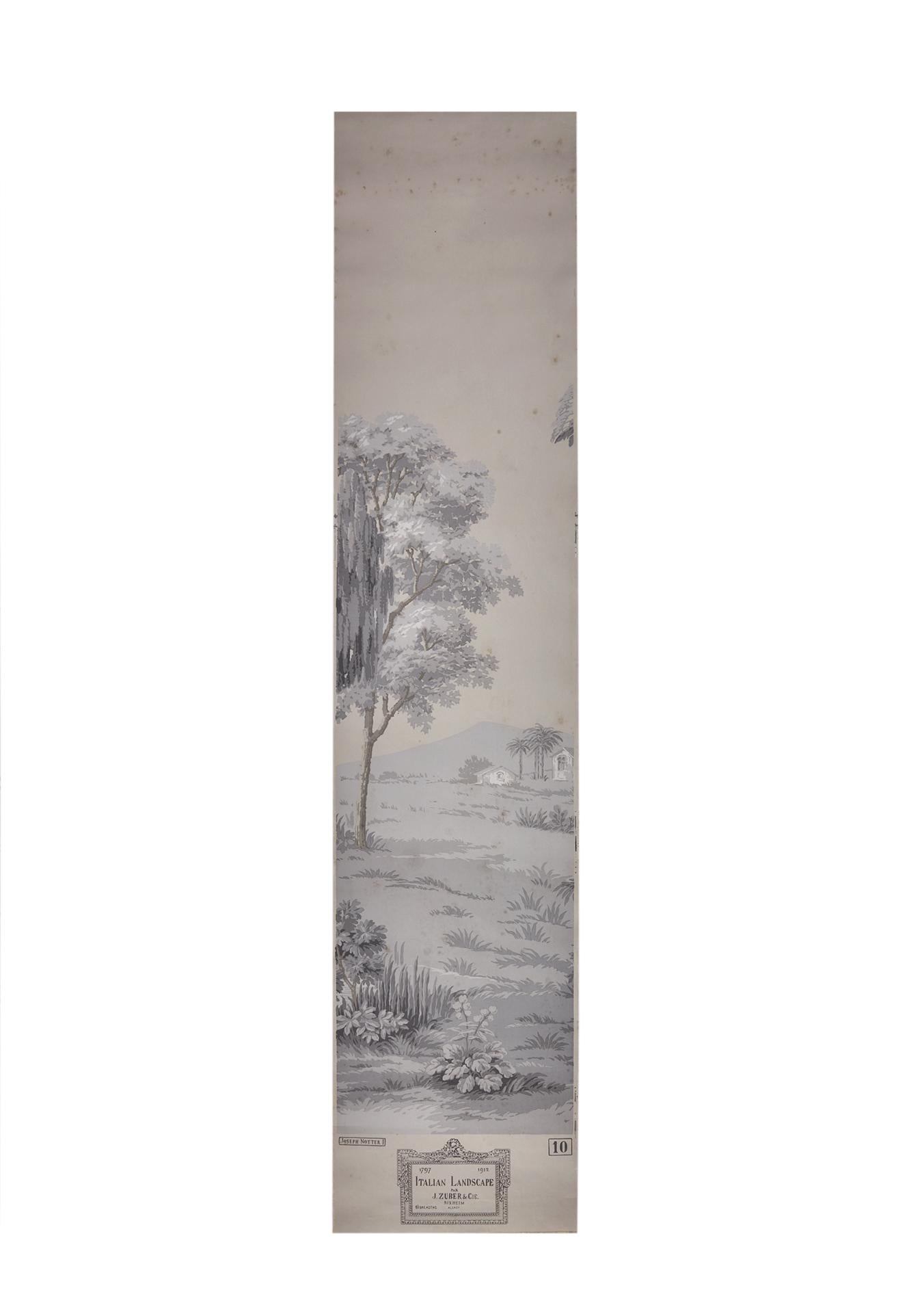 Zuber, 'Paysage Italian' Hand Wood Blocked with 1793-1913 Printer's Stamp For Sale 5