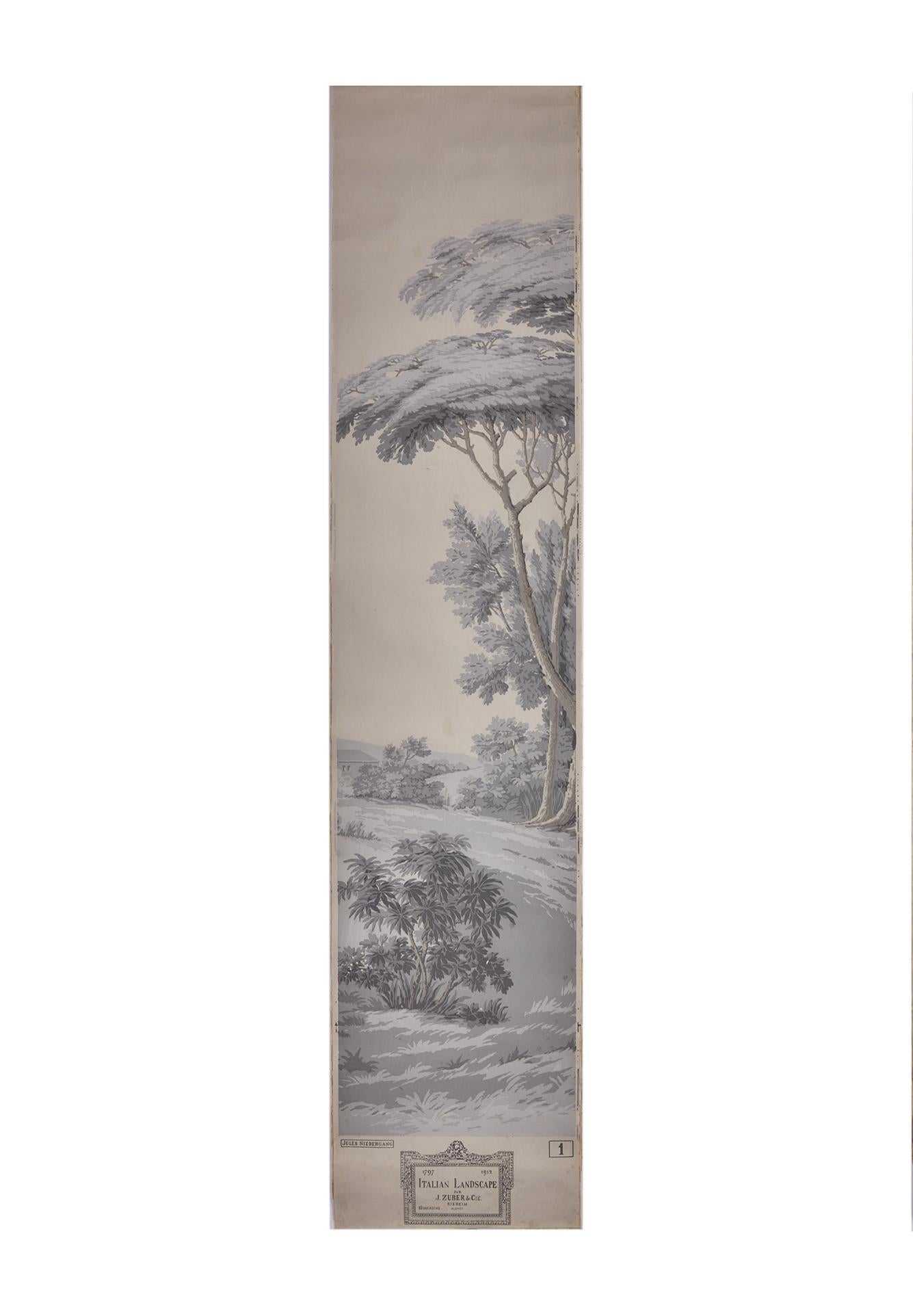 Other Zuber, 'Paysage Italian' Hand Wood Blocked with 1793-1913 Printer's Stamp For Sale