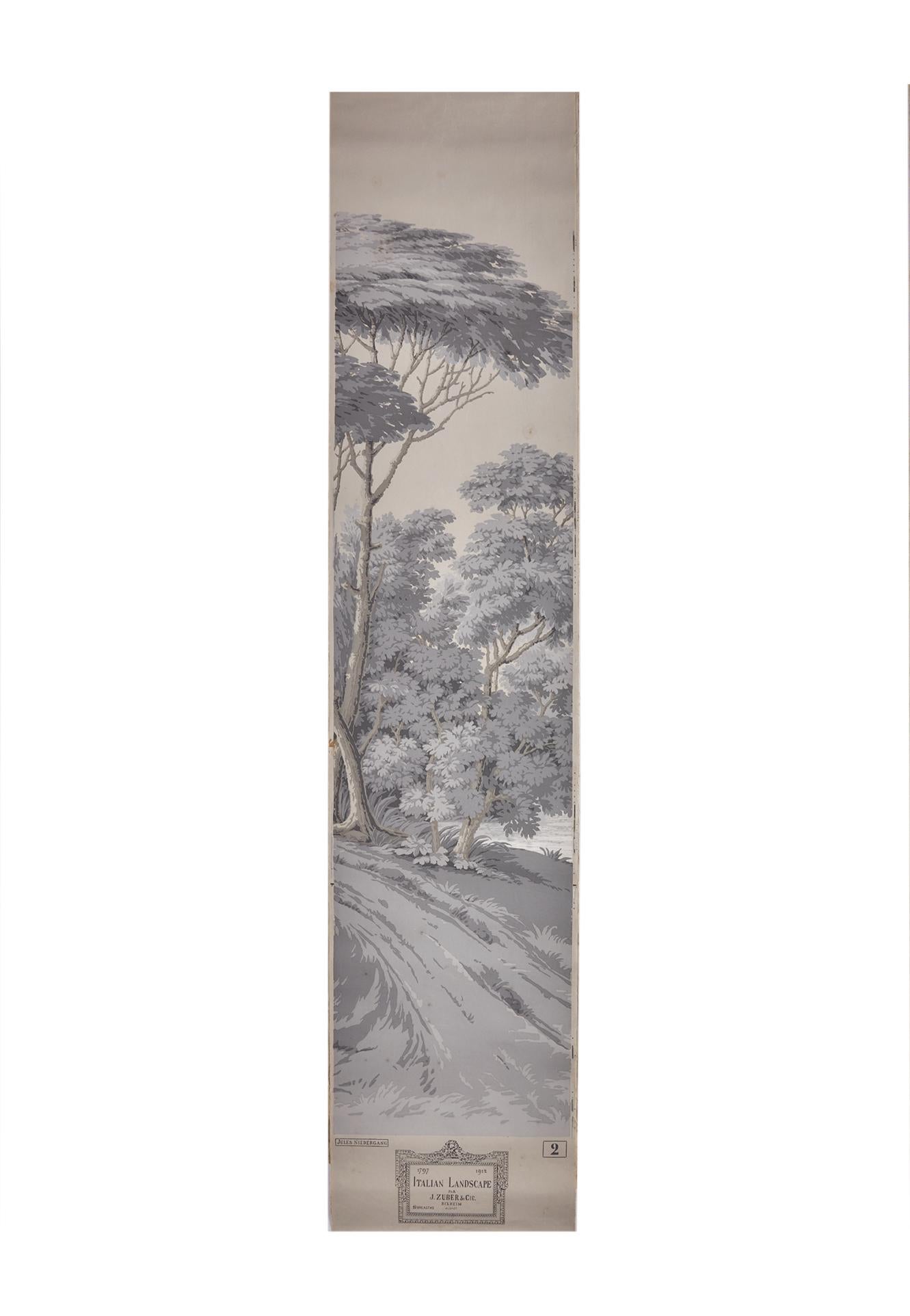 French Zuber, 'Paysage Italian' Hand Wood Blocked with 1793-1913 Printer's Stamp For Sale