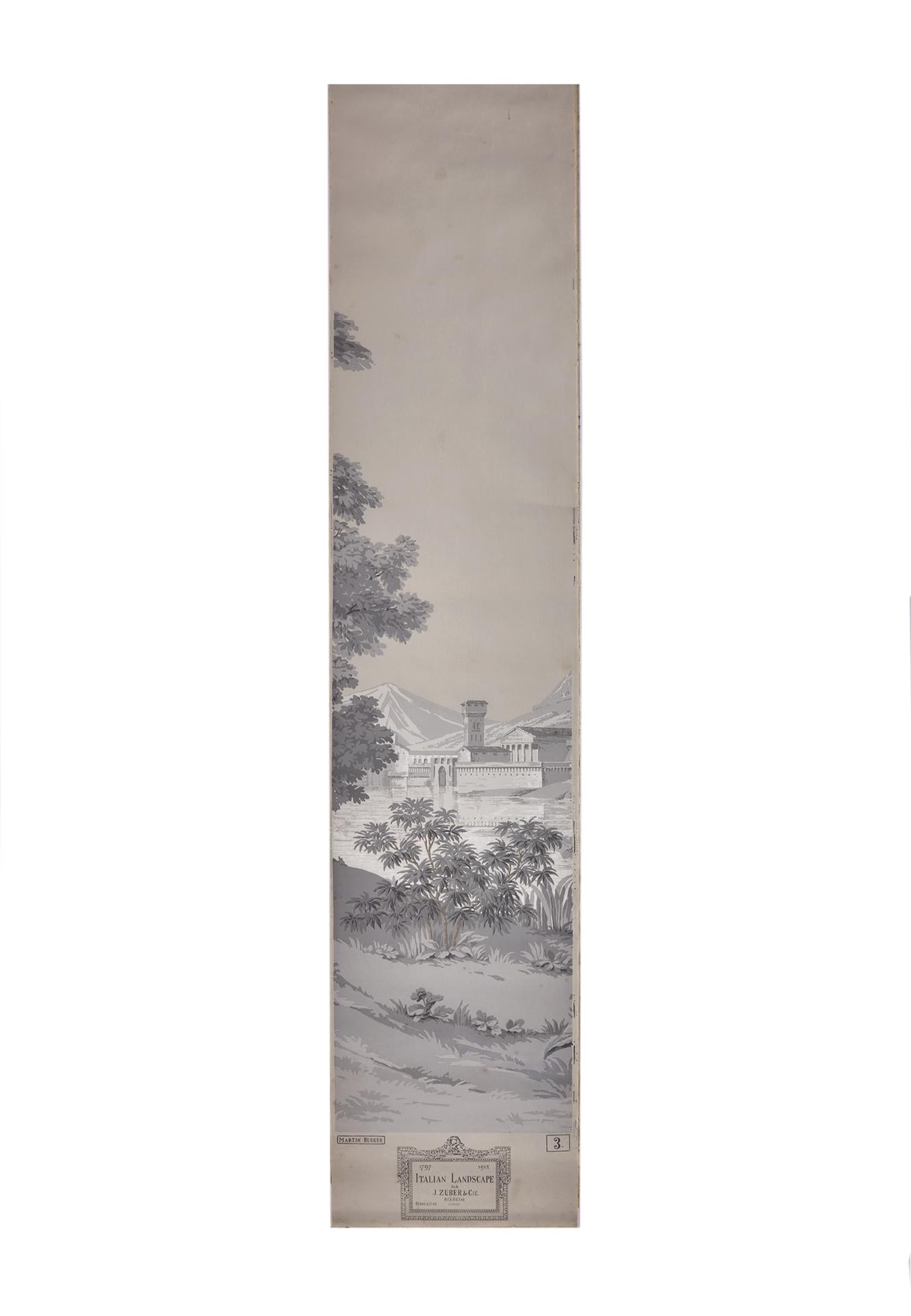 Zuber, 'Paysage Italian' Hand Wood Blocked with 1793-1913 Printer's Stamp In Good Condition For Sale In Rixheim, FR