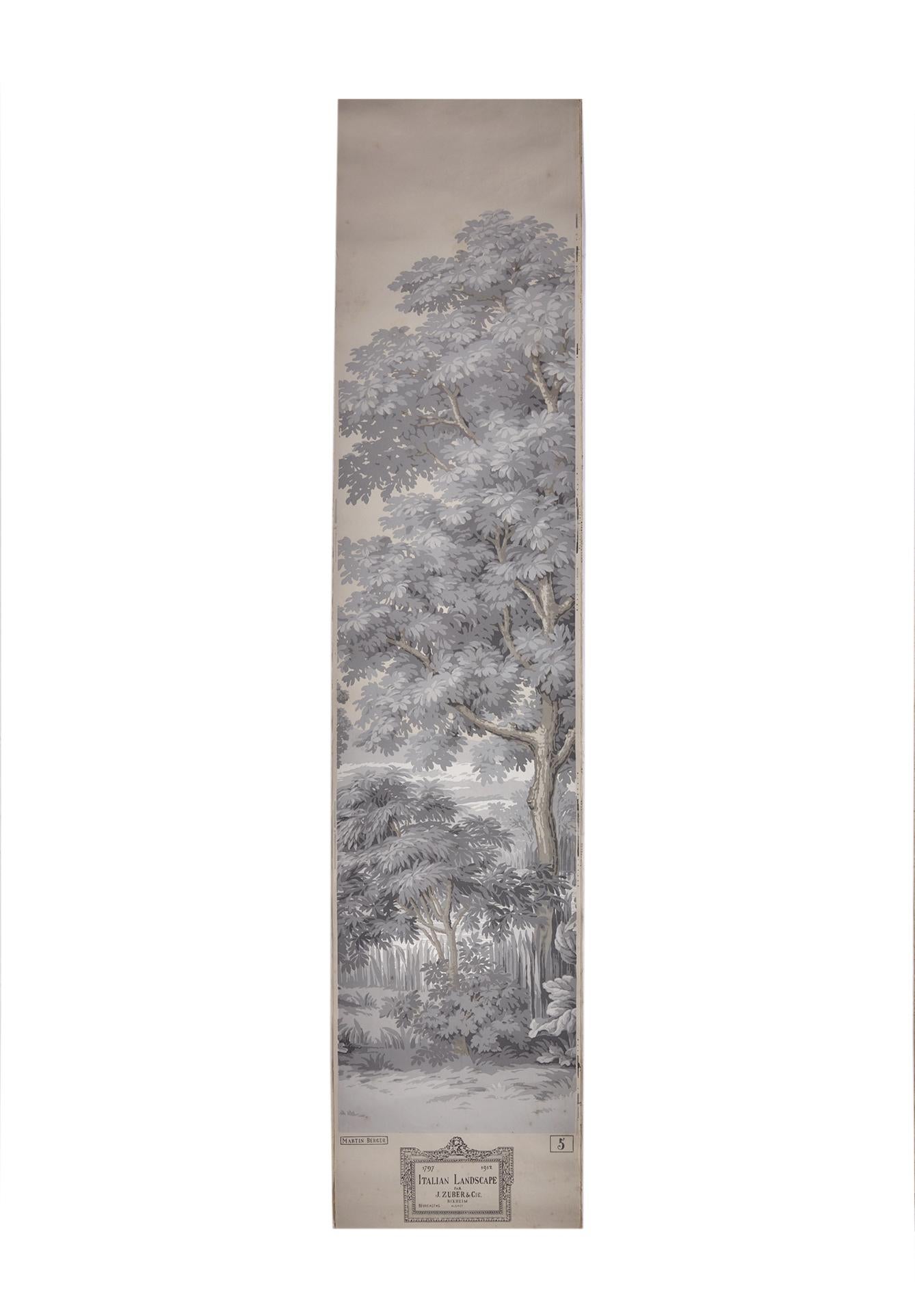 Papier Zuber, « Paysage Italian » Bois bloqué à la main avec cachet de l'imprimeur (1793-1913) en vente