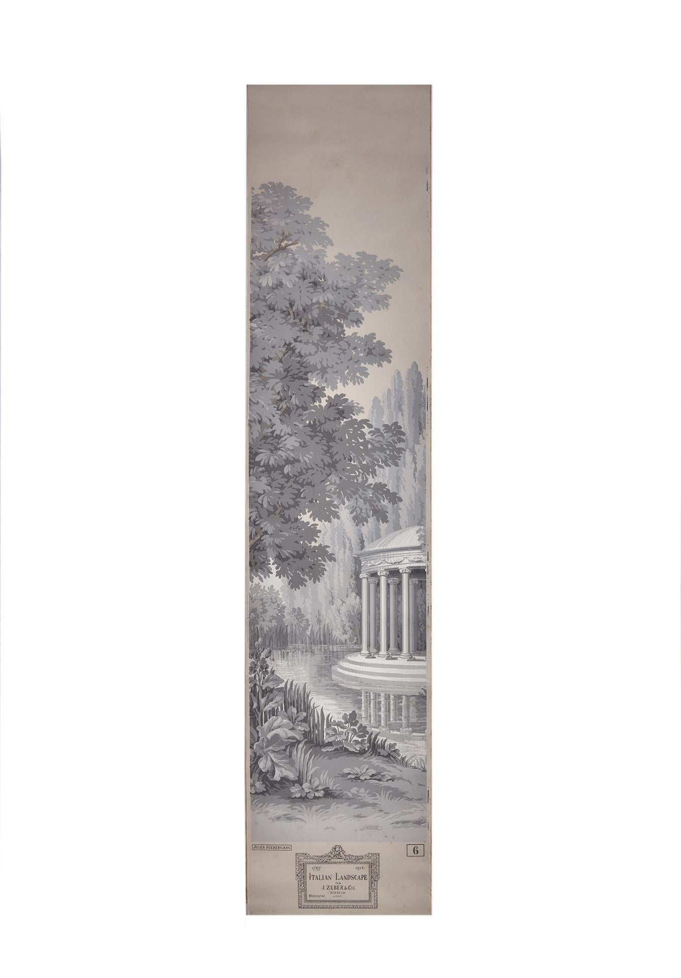 Zuber, 'Paysage Italian' Hand Wood Blocked with 1793-1913 Printer's Stamp For Sale 1