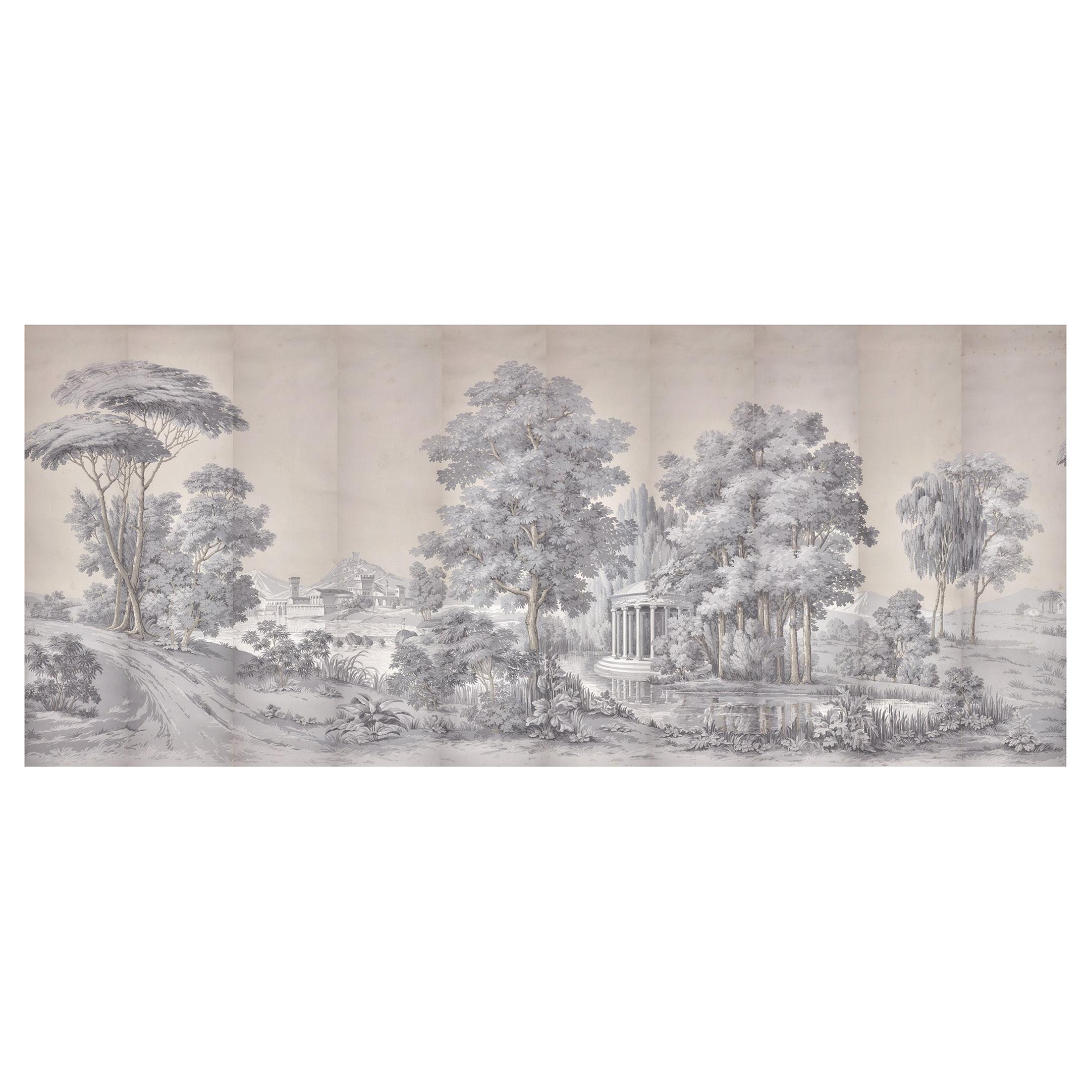 Zuber, « Paysage Italian » Bois bloqué �à la main avec cachet de l'imprimeur (1793-1913) en vente
