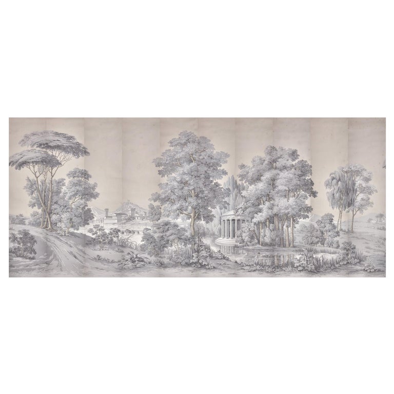 Zuber Paysage italien wood-blocked wallpaper with 1793–1913 printer's stamp, 20th century, offered by Zuber & Cie