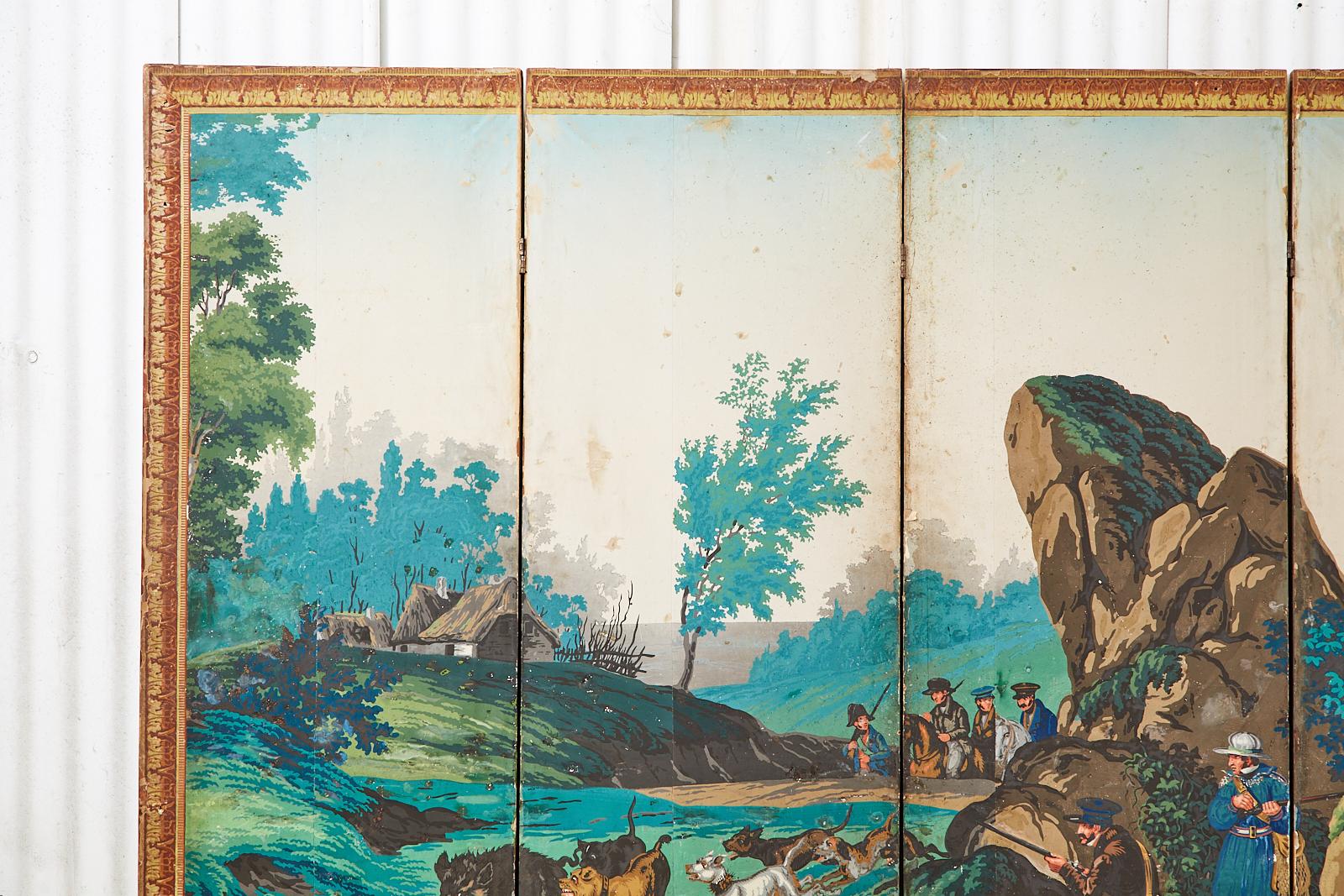 Zuber Pantalla de Papel Pintado de Seis Paneles El Paisaje de la Caza Francés en venta
