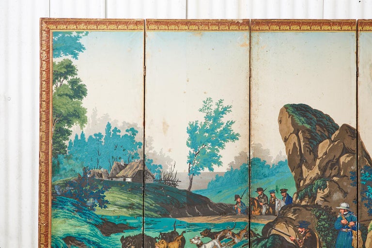 Hand-Crafted Zuber Six Panel Wallpaper Screen The Hunting Landscape For Sale