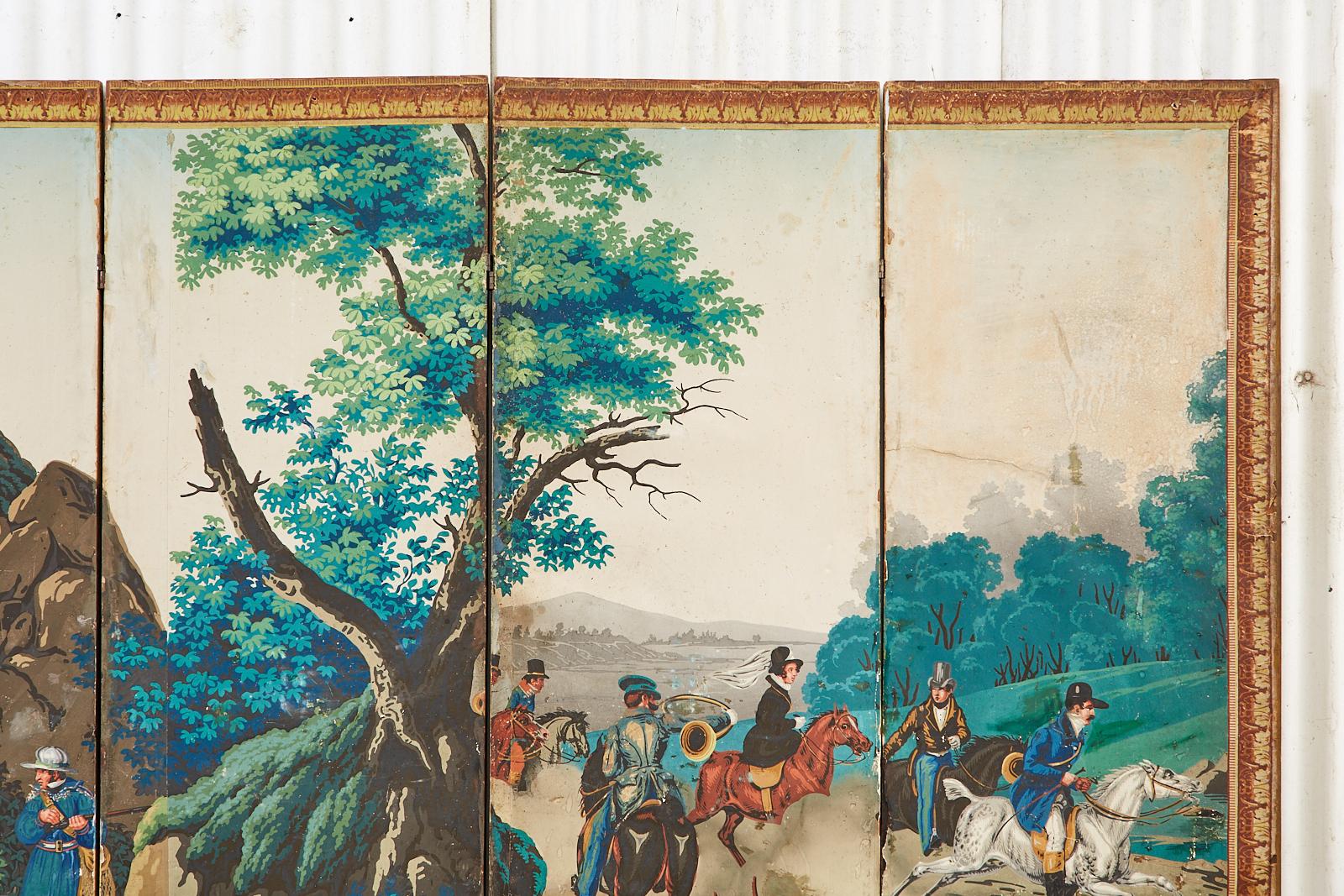 French Zuber Six Panel Wallpaper Screen The Hunting Landscape For Sale