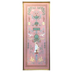 Zuber Style Hand Painted Framed Botanical Wallpaper Panel Laid Down on Canvas