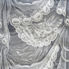 Zuber Tulle I Cantilene Fond Gris Hand-print Wallpaper, Trompe L’oeile, France