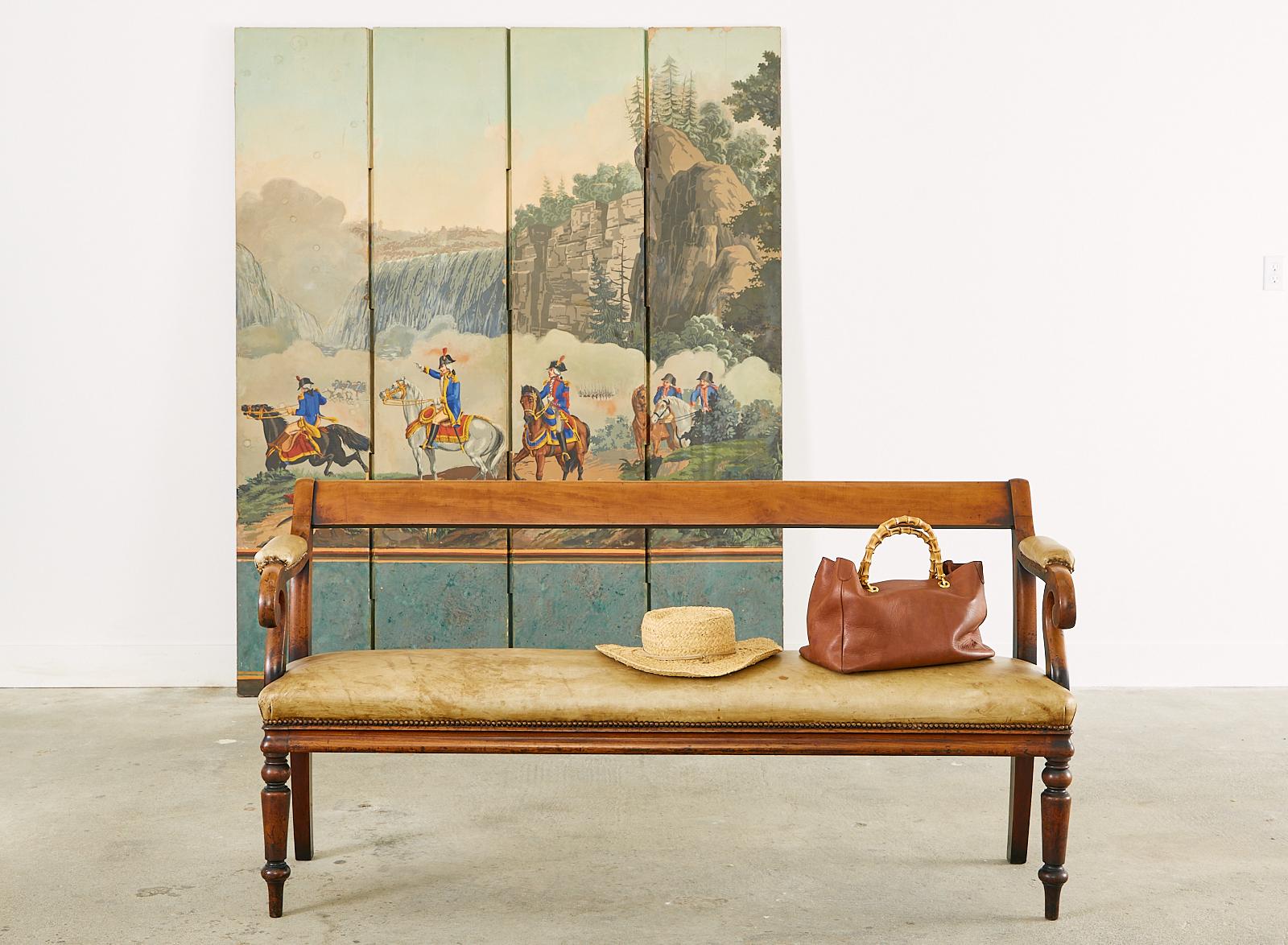 Amazing wallpaper four panel screen by Zuber and Cie. Panel numbers 29, 30, 31, 32 from the War of American Independence scenic wallpapers. The iconic panels are still being printed today from woodblocks carved in 1852. Beautifully crafted with an