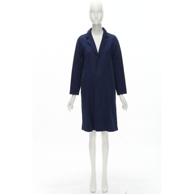 ZUCCA navy blue cotton linen green zipper over coat S For Sale 5
