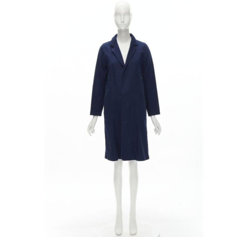 ZUCCA navy blue cotton linen green zipper over coat S For Sale 5