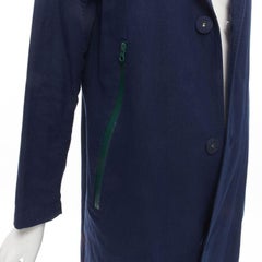 ZUCCA navy blue cotton linen green zipper over coat S