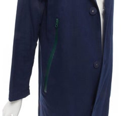 ZUCCA navy blue cotton linen green zipper over coat S