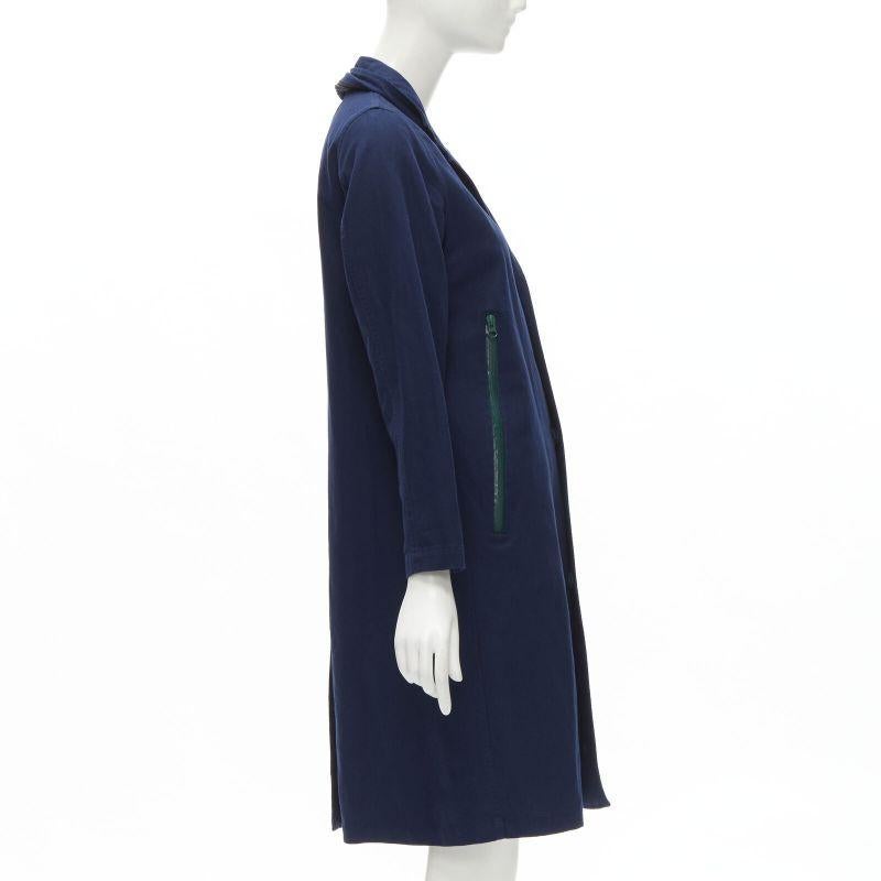 Women's ZUCCA navy blue cotton linen green zipper over coat S For Sale