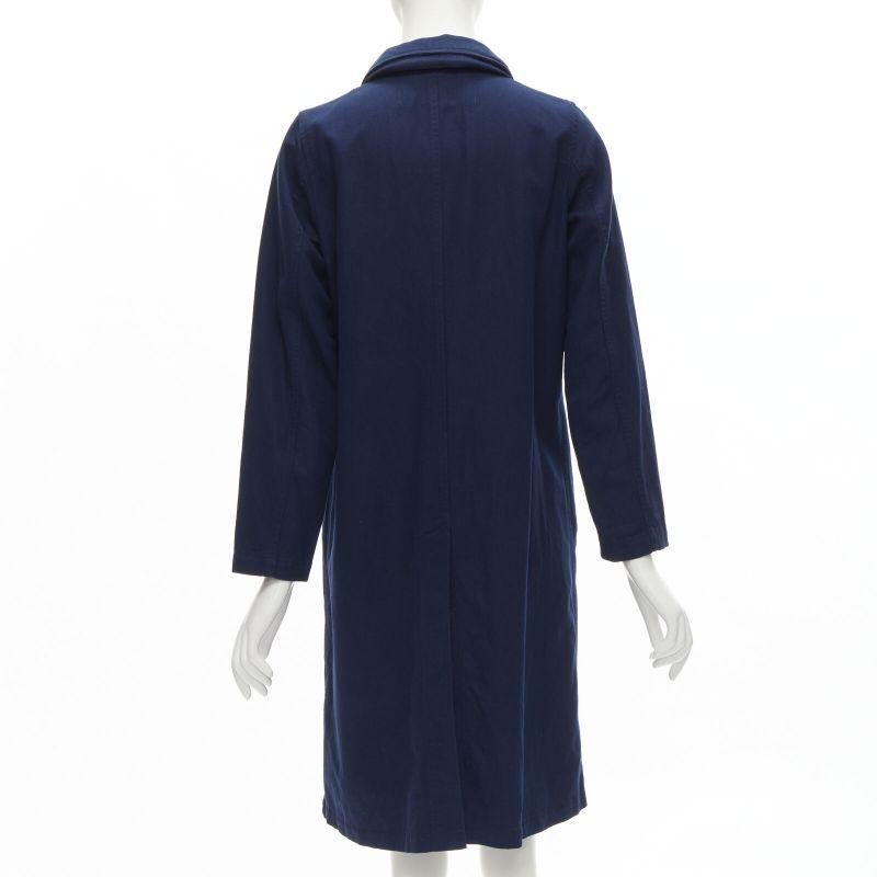 ZUCCA navy blue cotton linen green zipper over coat S For Sale 1