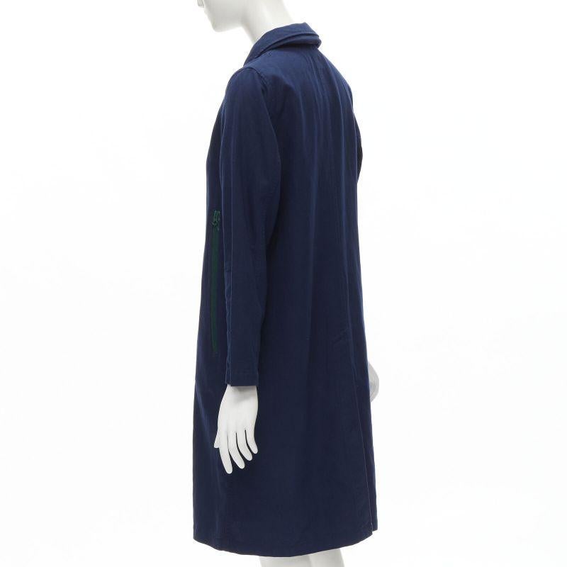 ZUCCA navy blue cotton linen green zipper over coat S For Sale 2