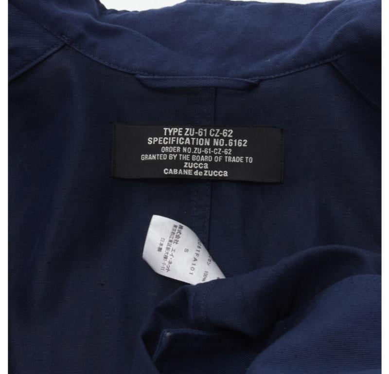 ZUCCA navy blue cotton linen green zipper over coat S For Sale 4