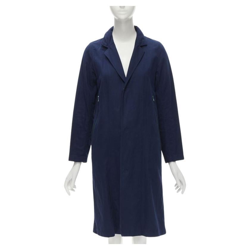 ZUCCA navy blue cotton linen green zipper over coat S For Sale