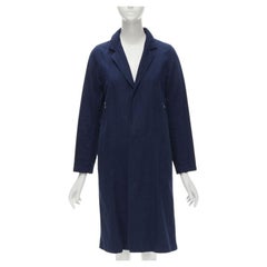 ZUCCA navy blue cotton linen green zipper over coat S