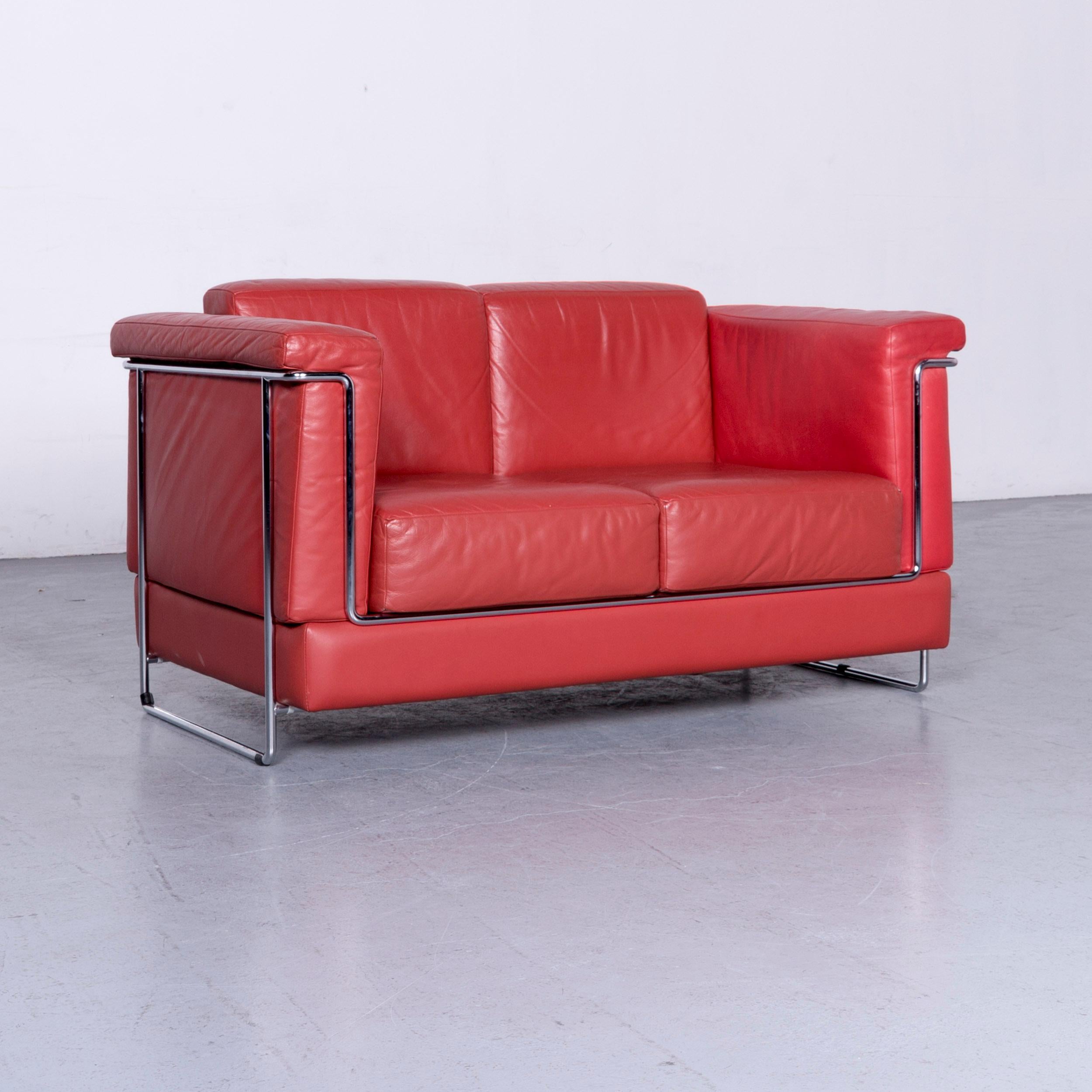 German Züco Carat Designer Leather Sofa Set Red Two-Seat Couch