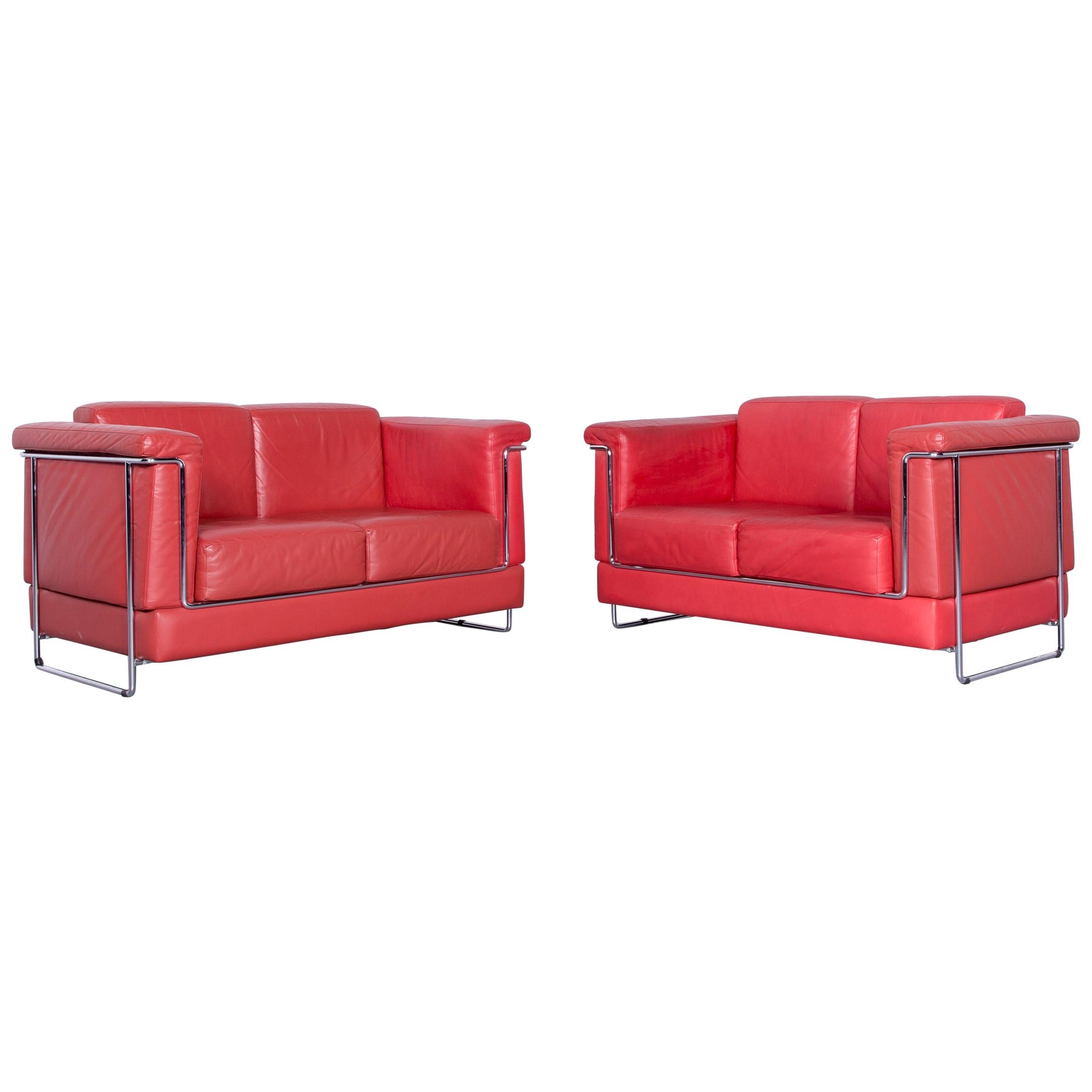 Züco Carat Designer Leather Sofa Set Red Two-Seat Couch