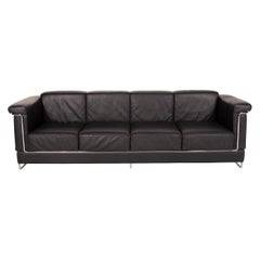 Züco Carat Leather Sofa Black Four-Seater Metal Couch