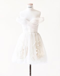 Zuhair Murad 2023 Elfenbeinfarbenes weißes Tüll-Seiden-Korsett mit floralen Perlen Mini-Hochzeitskleid