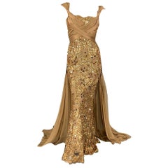 ZUHAIR MURAD Robe à sequins dorés beige Taille EU 40