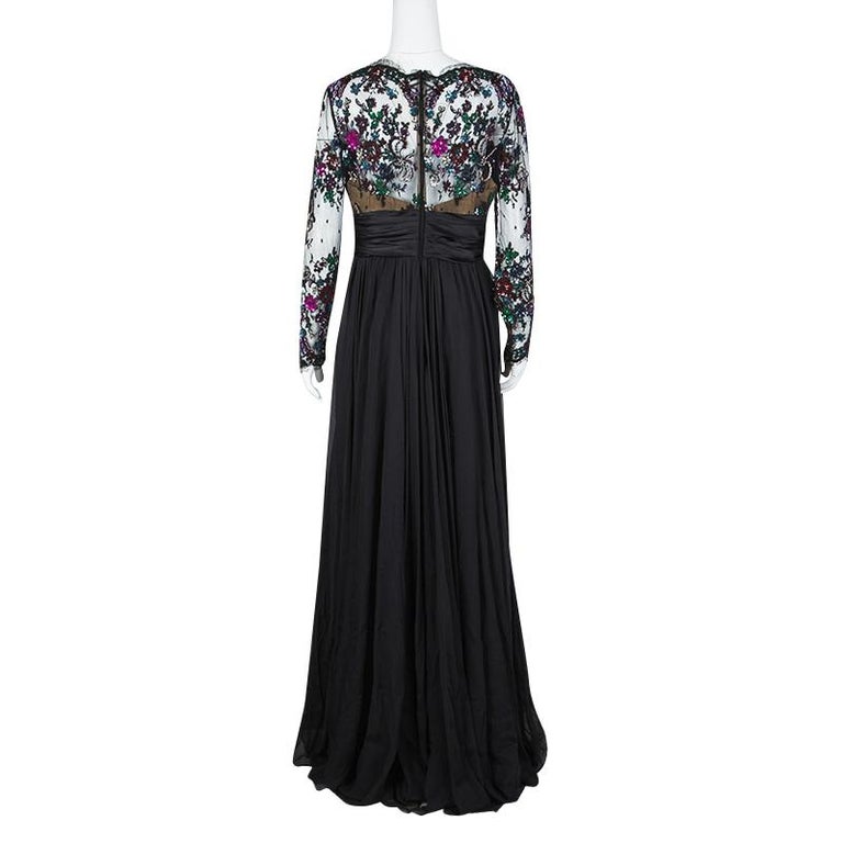 Zuhair Murad Black Lace Embellished Detail Ruched Long Sleeve Gown L ...