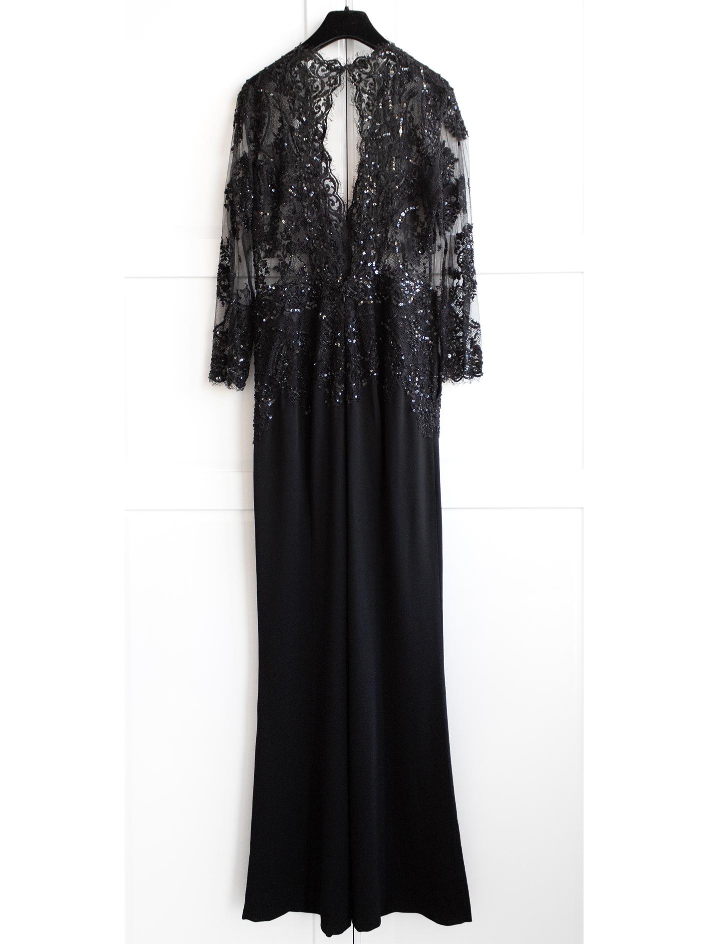 Zuhair Murad Black Lace Embellished Jumpsuit In Excellent Condition For Sale In Jersey City, NJ