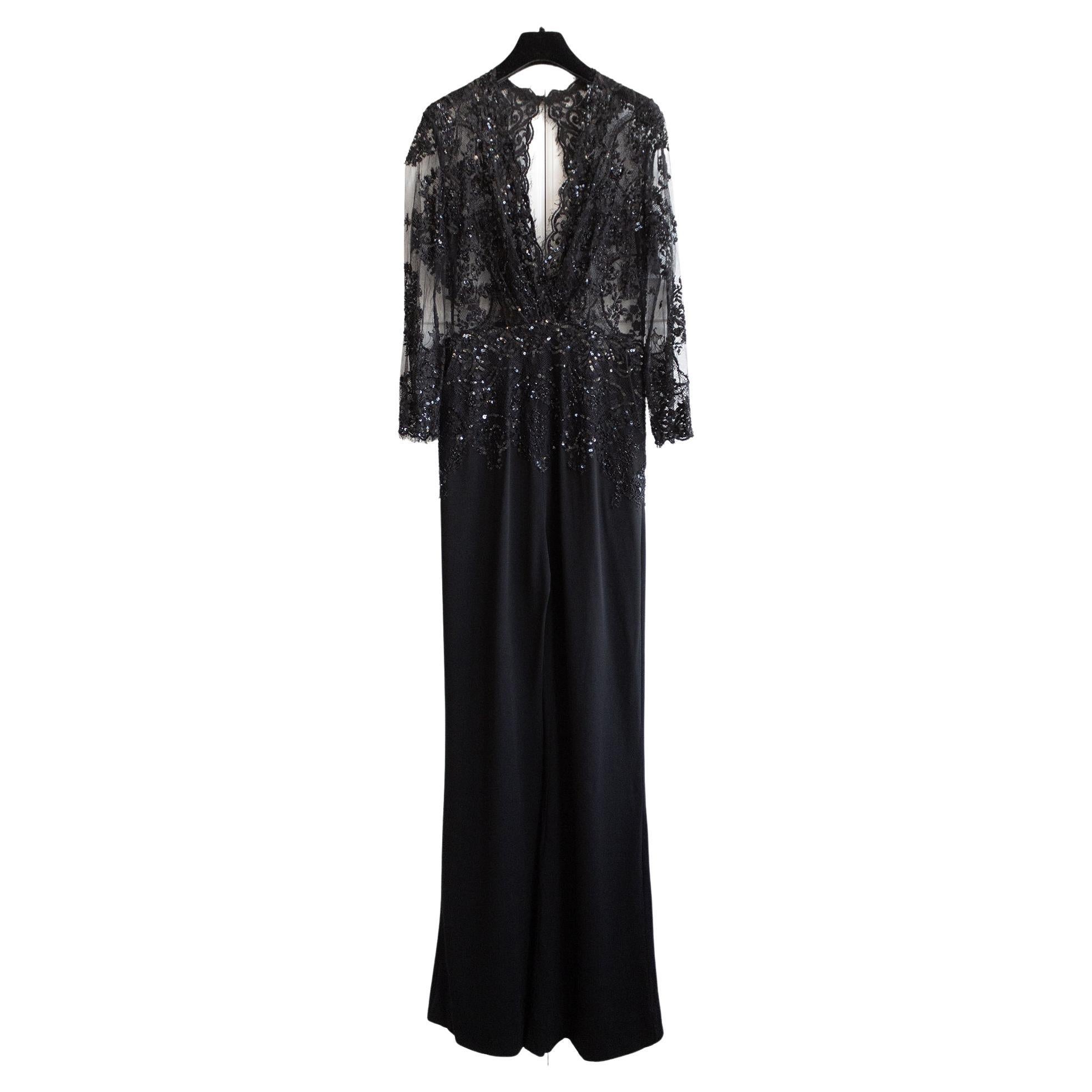 Zuhair Murad Black Lace Embellished Jumpsuit For Sale