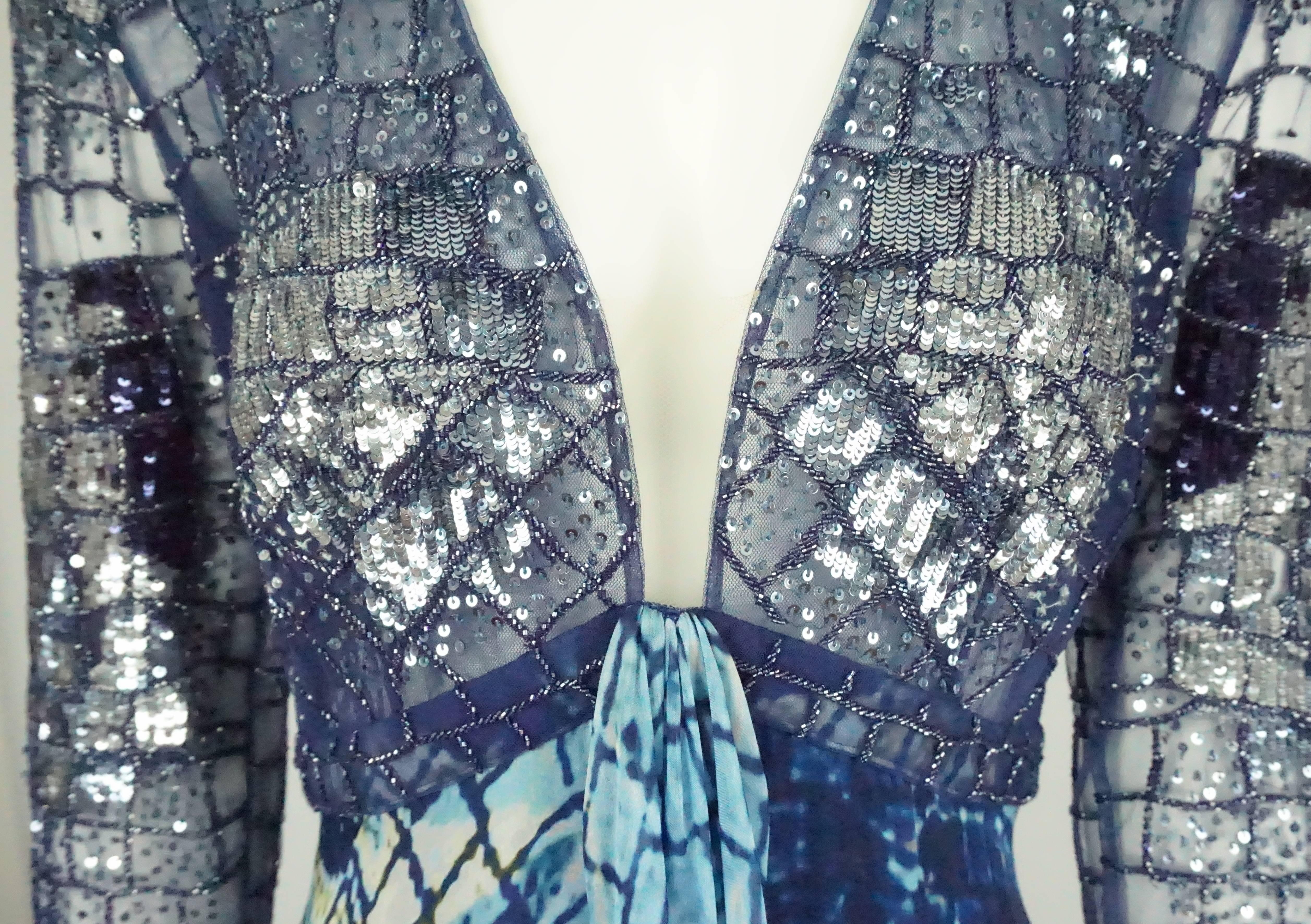 Zuhair Murad Blue Mosaic Silk Print and fully Beaded/Sequin Gown - 6 - NWT For Sale 4