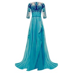 ZUHAIR MURAD BLUE SILK EMBROIDERY EMBELLISHED GOWN Size IT 42 - 6
