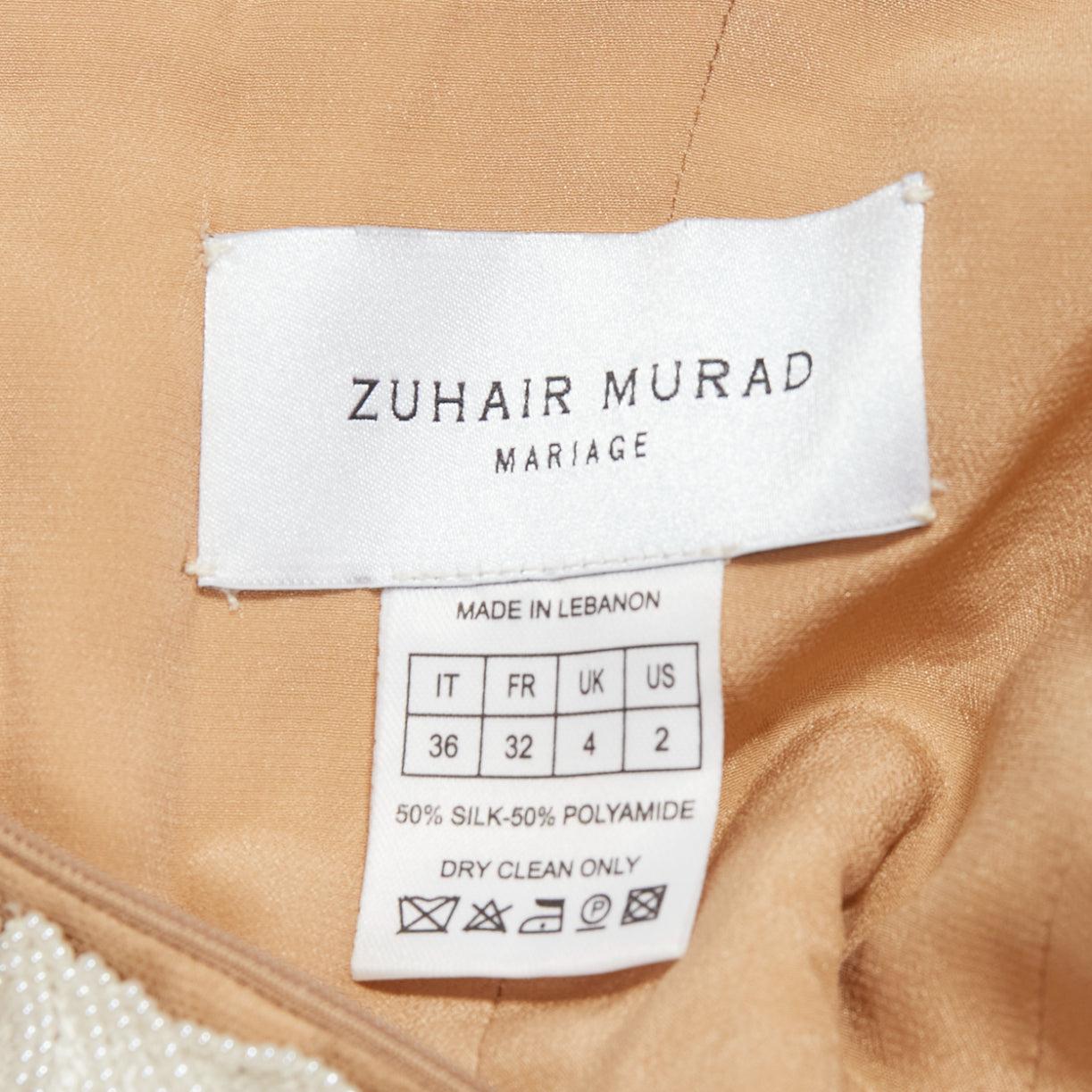 ZUHAIR MURAD Braut 2015 Laufsteg Weißes perlenbesetztes Hochzeitskleid IT36 XXS im Angebot 6