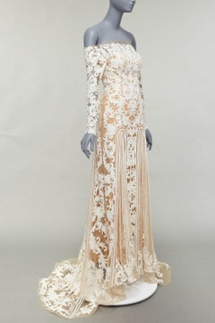 ZUHAIR MURAD Bridal 2015 Runway white pearl embellished wedding gown IT36 XXS