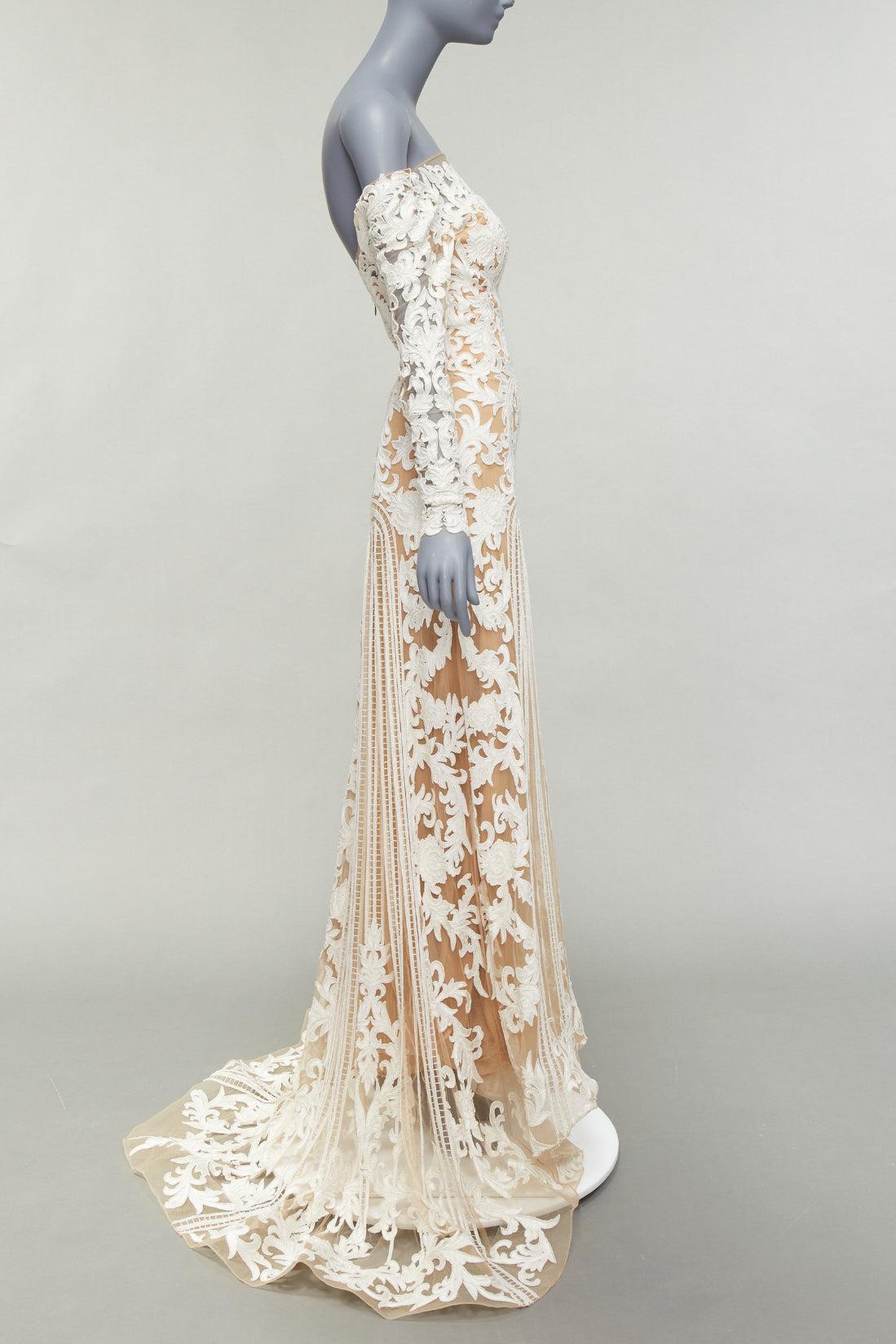 ZUHAIR MURAD Bridal 2015 Runway white pearl embellished wedding gown IT36 XXS In Good Condition For Sale In Hong Kong, NT