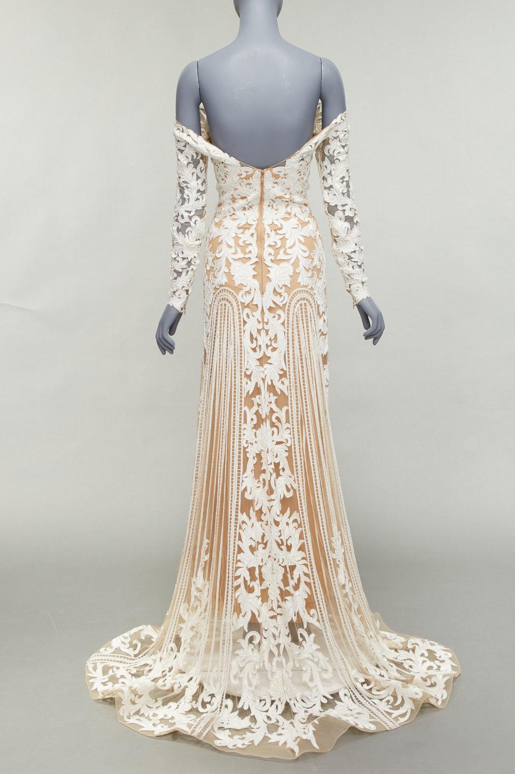 Women's ZUHAIR MURAD Bridal 2015 Runway white pearl embellished wedding gown IT36 XXS For Sale