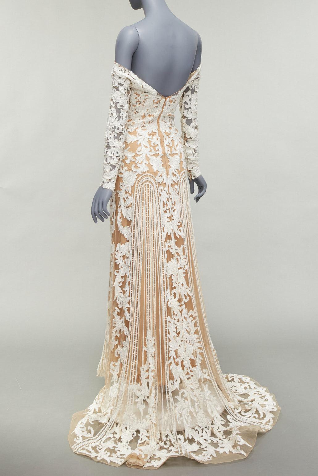 ZUHAIR MURAD Bridal 2015 Runway robe de mariée blanche ornée de perles IT36 XXS en vente 1