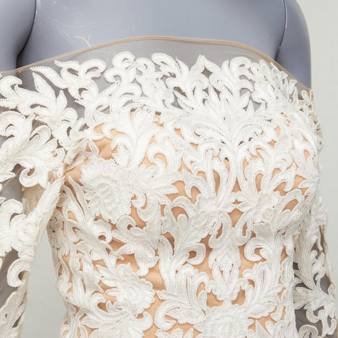 ZUHAIR MURAD Braut 2015 Laufsteg Weißes perlenbesetztes Hochzeitskleid IT36 XXS im Angebot 2