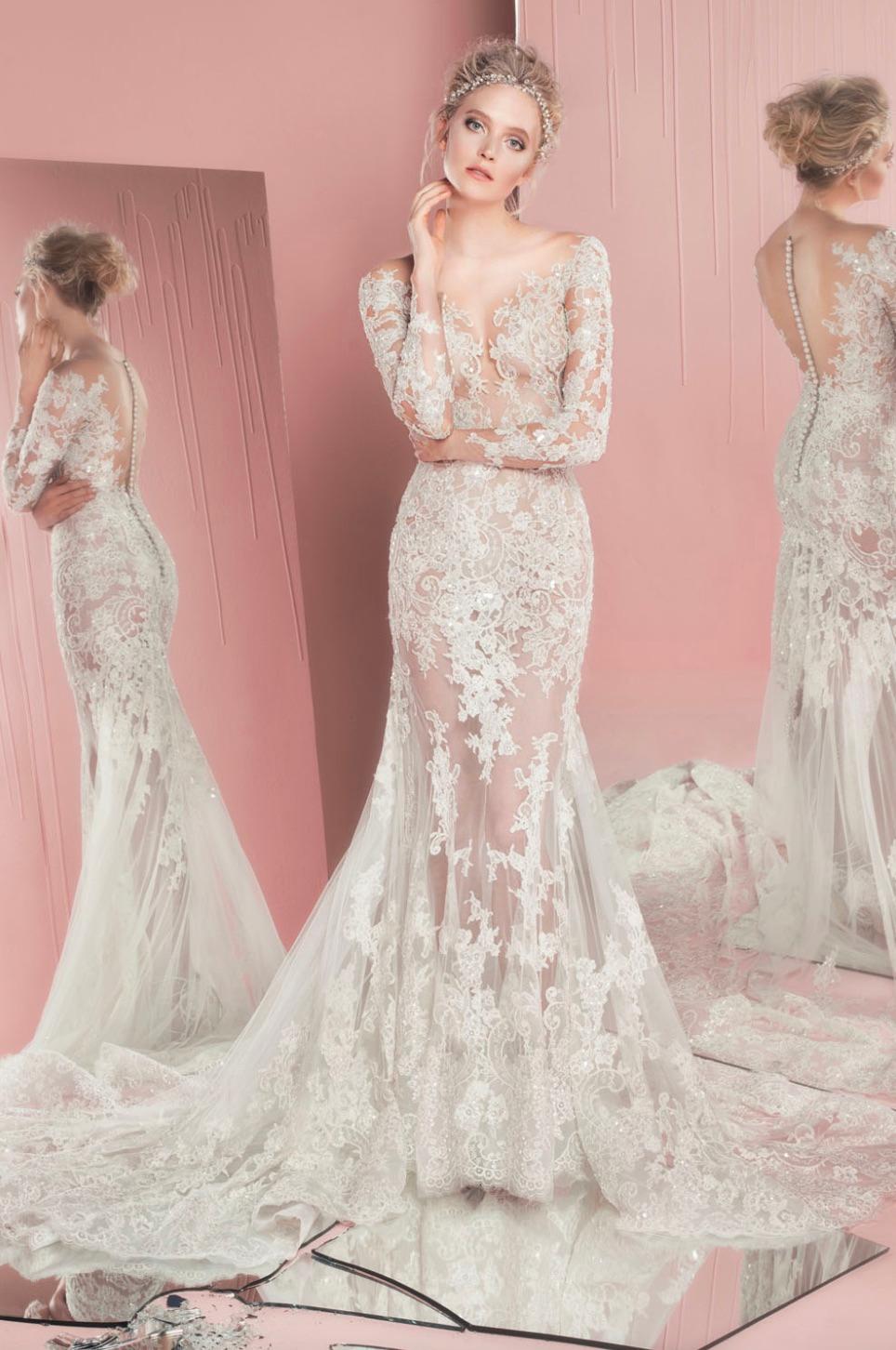 Women's Zuhair Murad Bridal S/S 2016 Patricia White Lace Embellished Wedding Gown Dress For Sale