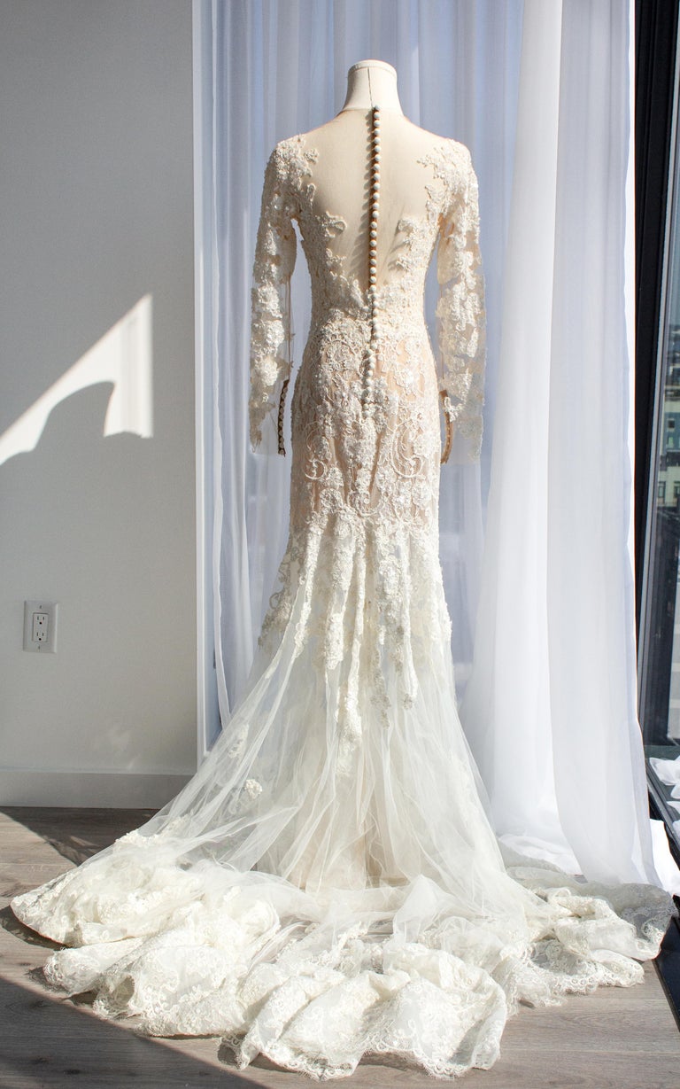 lace mermaid wedding dress with moonstone detail capella